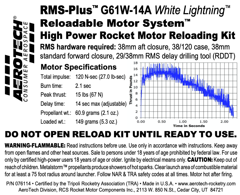 AeroTech G61W-14A RMS-38/120 Reload Kit (1 Pack) - 076114