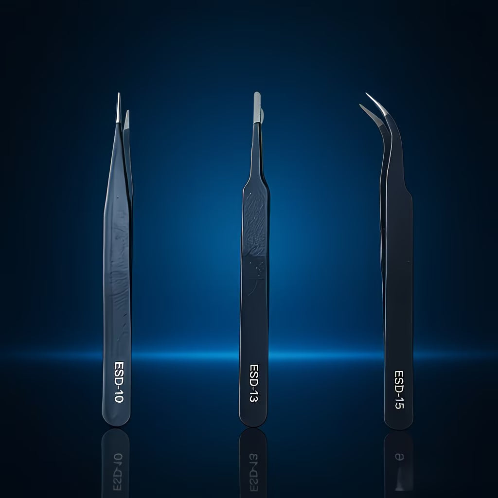 Premium Anti-Static Stainless Steel Tweezers Set of 3