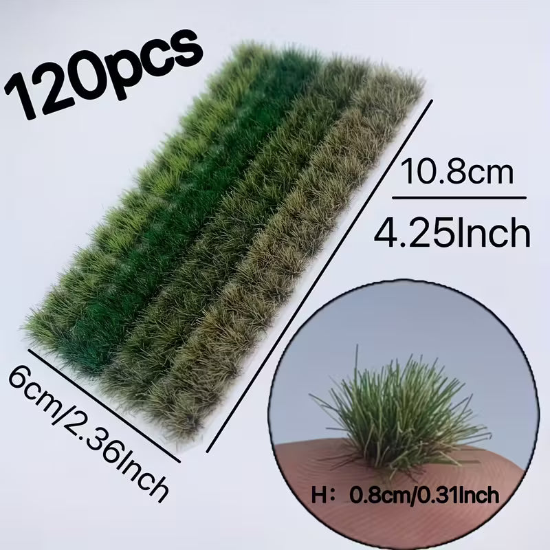 120pcs Grass Set-Realistic Resin Artificial Turf in Light Green, Green and Brown Tones