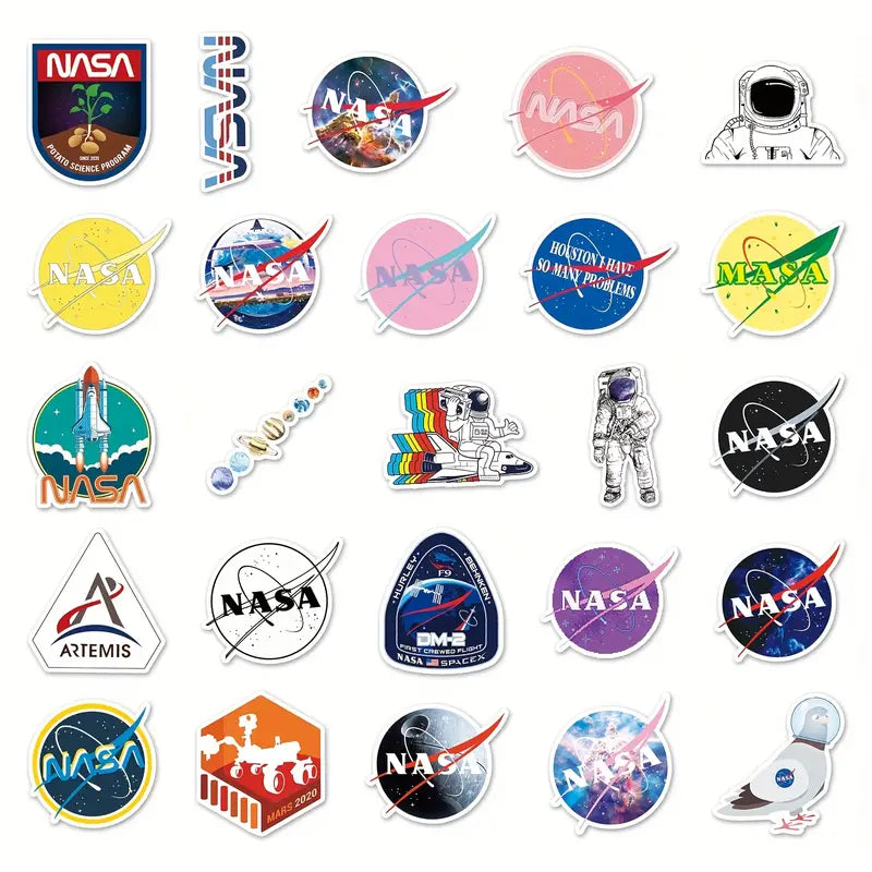 50 Pcs Stickers Pack For Water Bottles, Nasa Logo Space Astronaut
