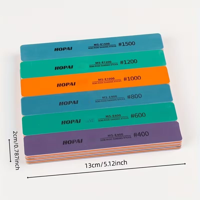 6pcs/set, Includes400/600/800/1000/1200/1500 Semi-hard Sanding Sticks, and Wet Use, 4mm Thickness, Plastic Model Polishing, Model Assembly Tools