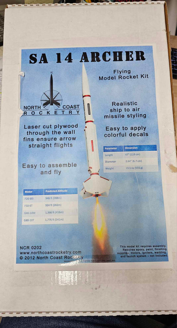 NORTH COAST ROCKETRY  SA-14 ARCHER OPEN BOX missing stickers