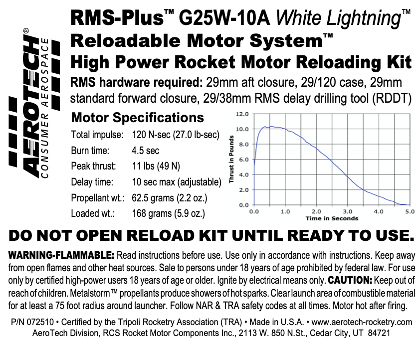 AeroTech G25W-10A RMS-29/120 Reload Kit (1 Pack) - 072510