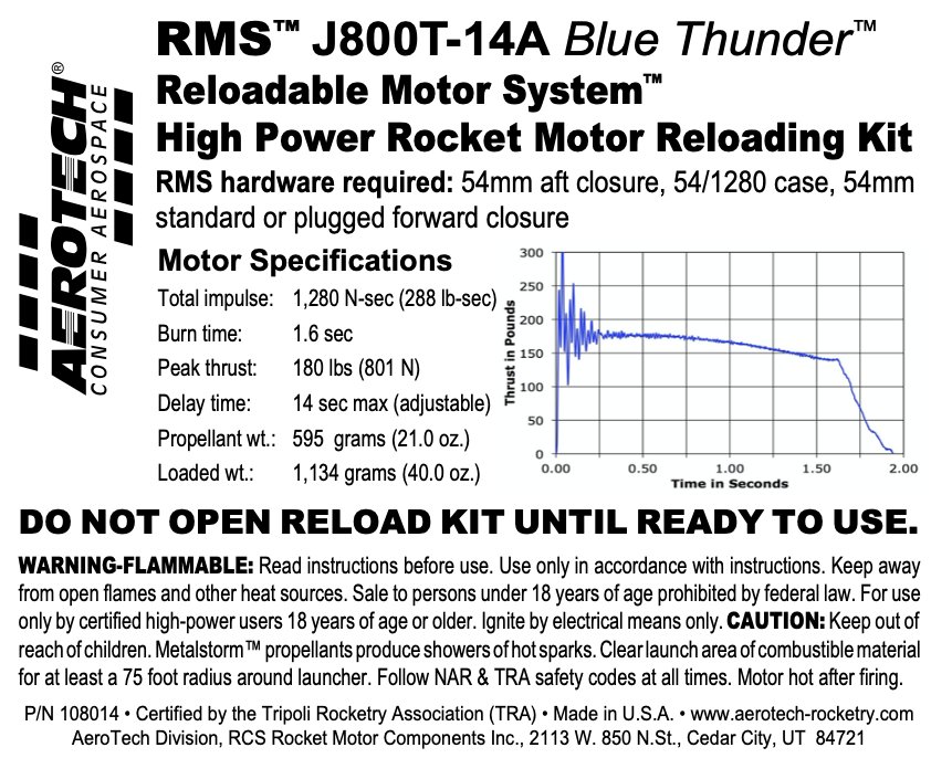 AeroTech J800T-14A RMS-54/1280 Reload Kit (1 Pack) - 108014