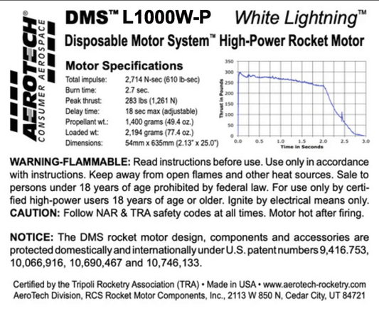 AeroTech L1000W-P 54mm x 635mm Single Use DMS 1-Motor Kit - 12100P