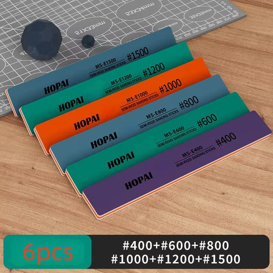 6pcs/set, Includes400/600/800/1000/1200/1500 Semi-hard Sanding Sticks, and Wet Use, 4mm Thickness, Plastic Model Polishing, Model Assembly Tools
