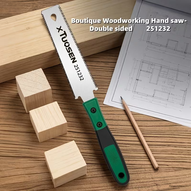 Japanese Pull Saw  Double-Edged Woodworking Hand Saw with Fine Teeth, Precision Cutting for Wood and PVC, Portable with Non-Slip Handle, Ideal for Woodworking