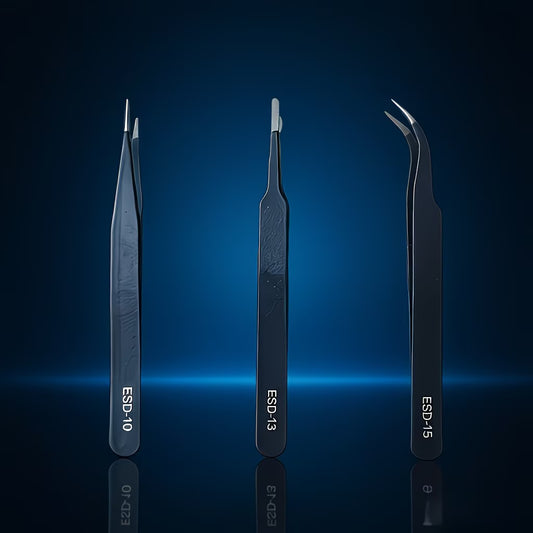 Premium Anti-Static Stainless Steel Tweezers Set of 3