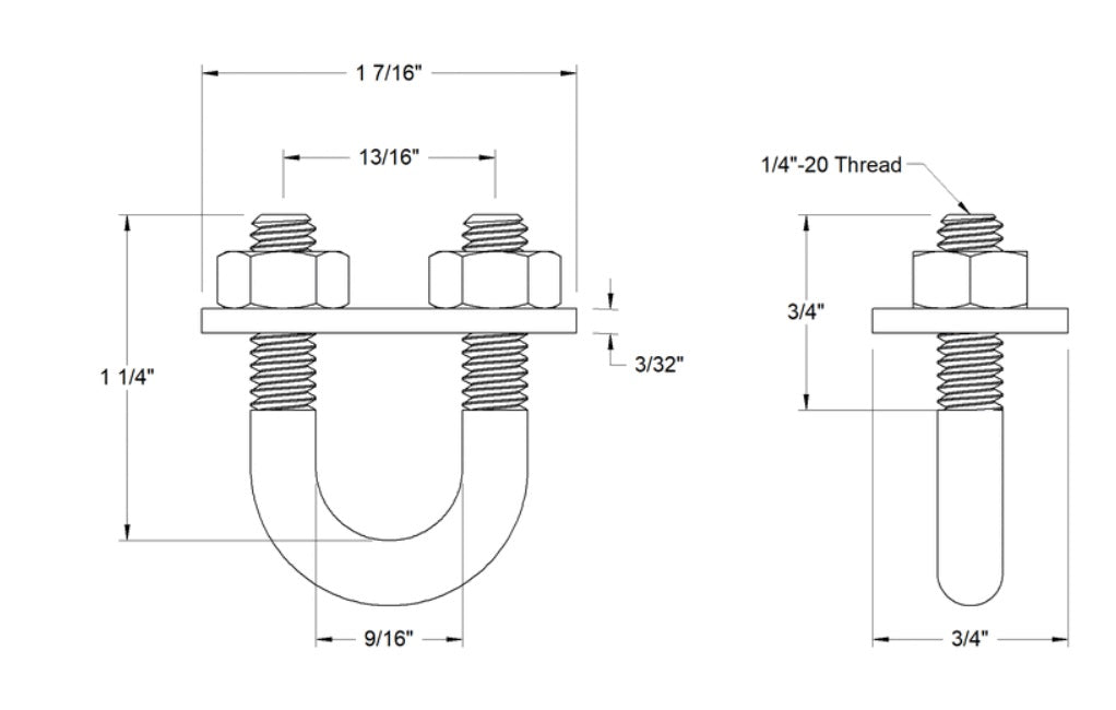 U-Bolt   Plate for 1/4"-20 Thread Size